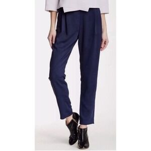 Derek Lam 10 Crosby navy blue women pants W/side leather‎ stripe size 4 Straight